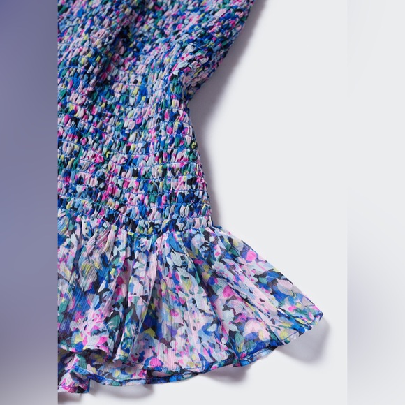 Mango Floral Ruched Long sleeves Mini Dress Size XL - Picture 6 of 16